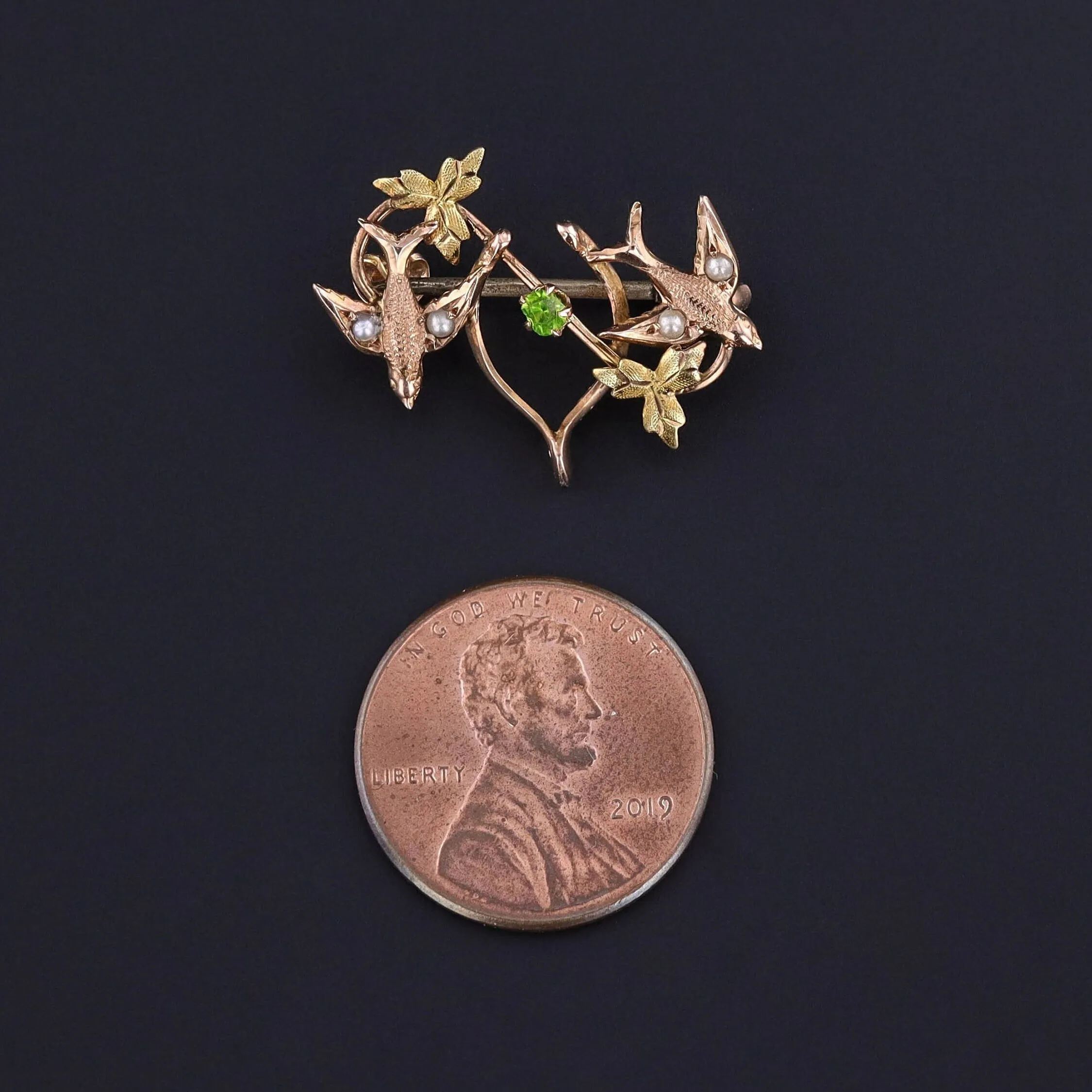 Antique Swallow Brooch of 10k Gold