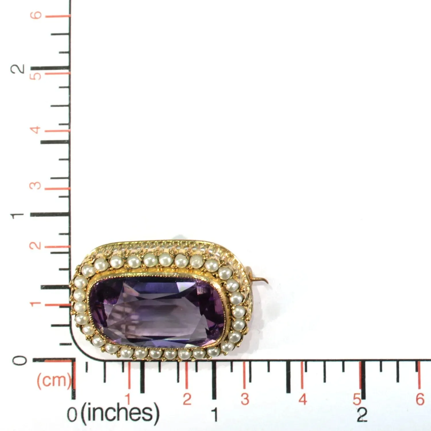 Antique Victorian Amethyst Pearl Brooch Pin Gold