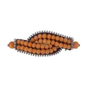 Antique Victorian Silver Coral Bead Scroll Brooch