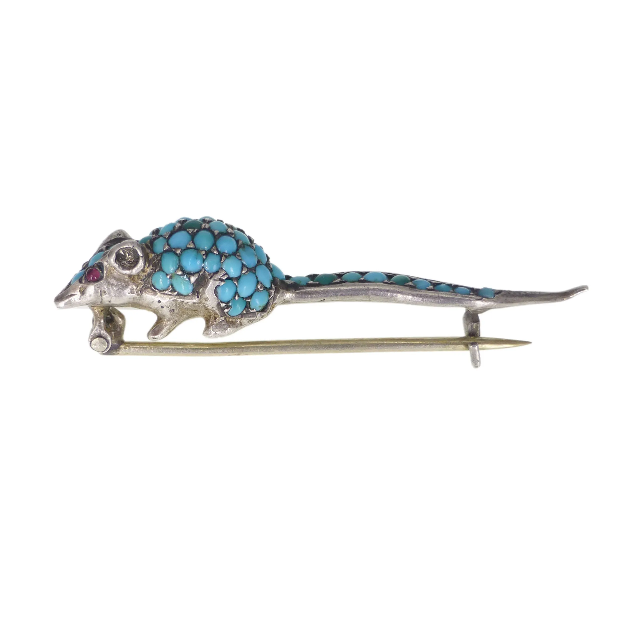 Antique Victorian Silver Turquoise Mouse Brooch