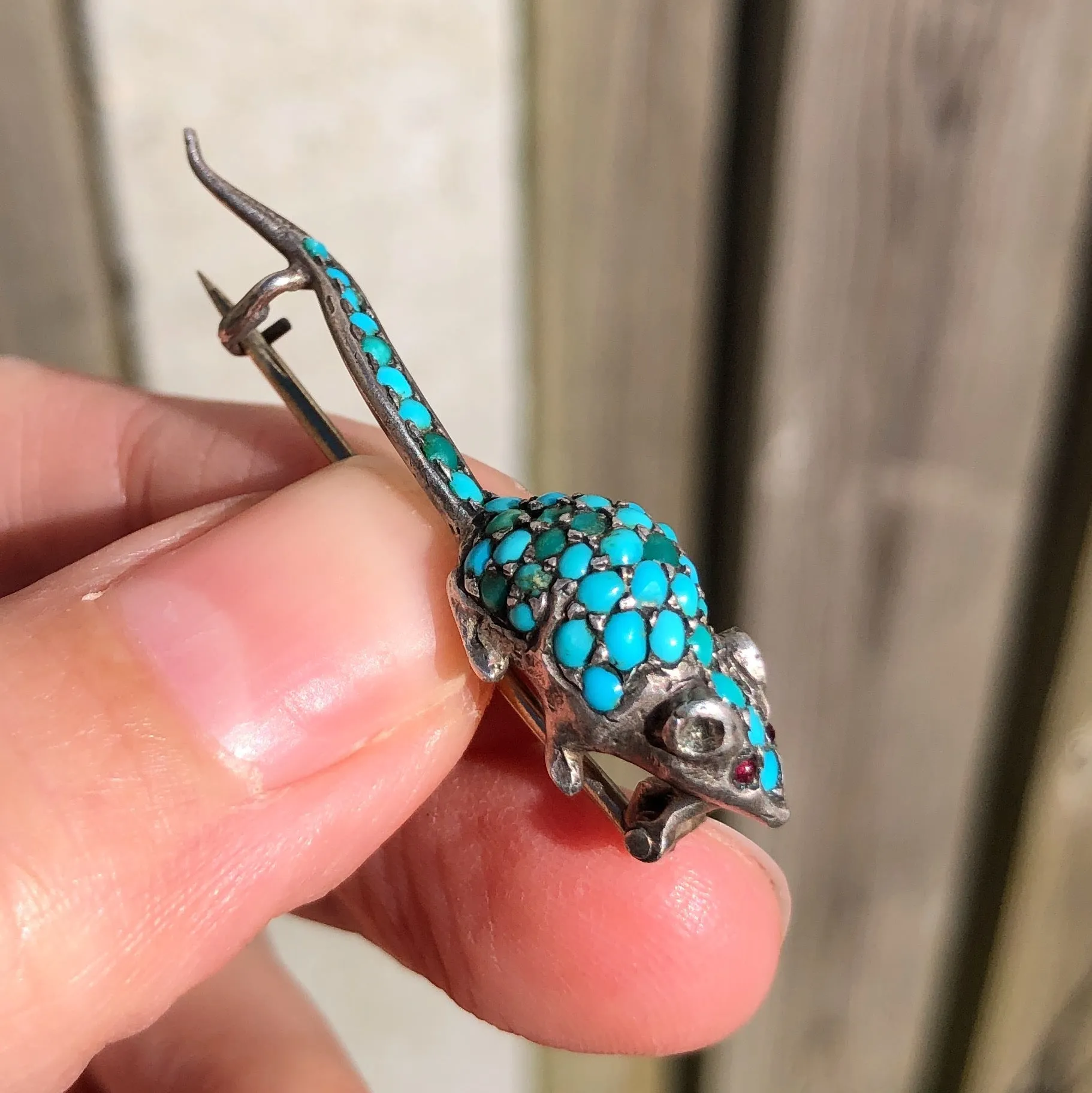 Antique Victorian Silver Turquoise Mouse Brooch