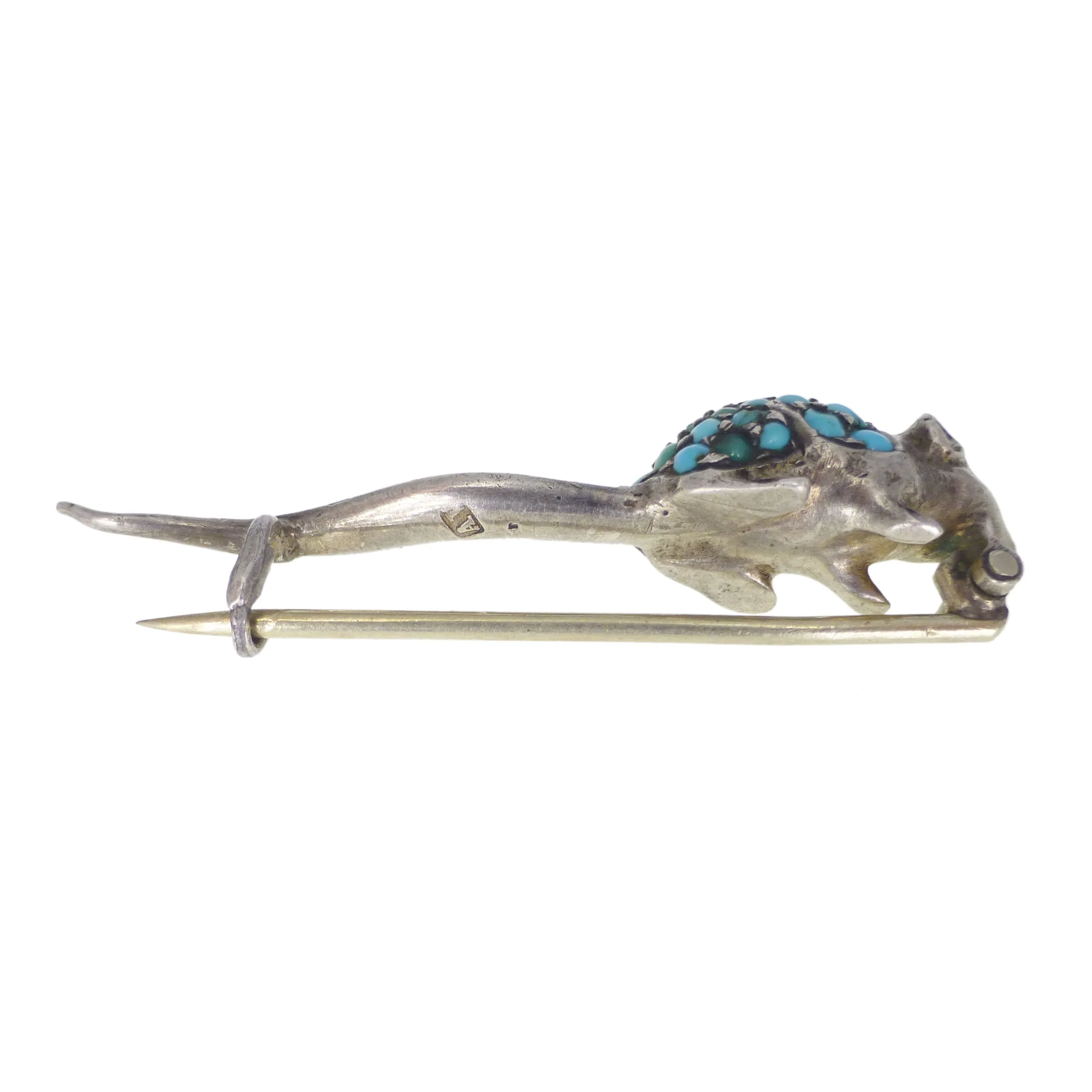 Antique Victorian Silver Turquoise Mouse Brooch