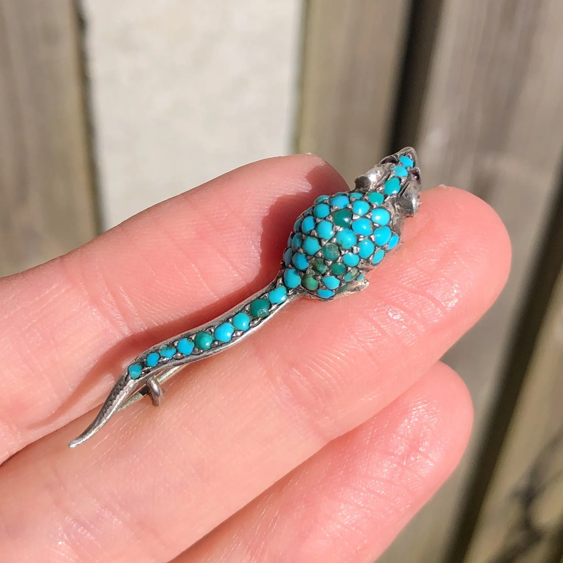 Antique Victorian Silver Turquoise Mouse Brooch