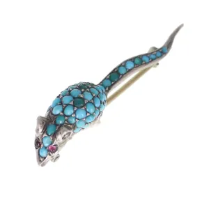 Antique Victorian Silver Turquoise Mouse Brooch
