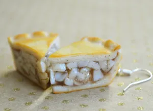 Apple Pie Slice Dangle Earrings, Polymer Clay Mini Food Jewelry