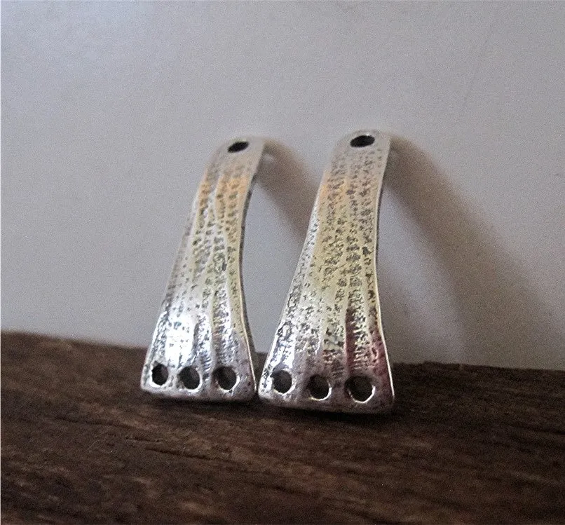 Artisan Textured Sterling Silver Three Holed Earring Dangle (one pair) (N)