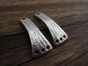 Artisan Textured Sterling Silver Three Holed Earring Dangle (one pair) (N)