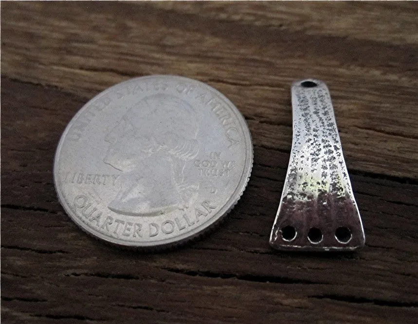 Artisan Textured Sterling Silver Three Holed Earring Dangle (one pair) (N)