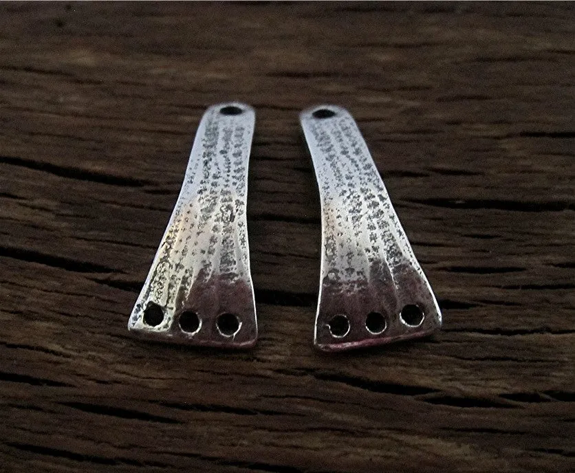 Artisan Textured Sterling Silver Three Holed Earring Dangle (one pair) (N)