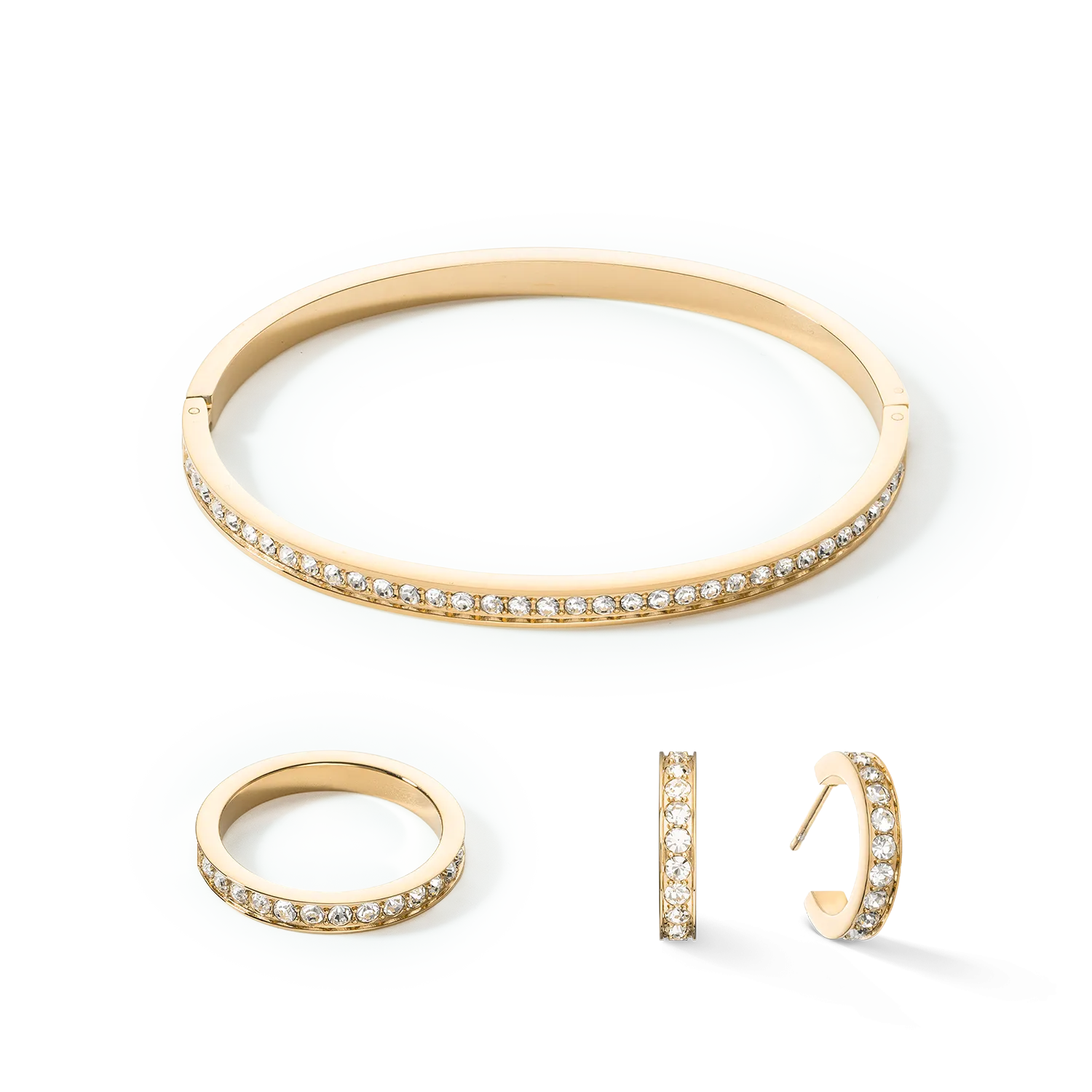 Bangle stainless steel & crystals slim gold crystal 17