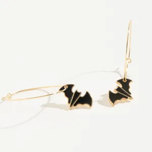 Bat Charm Hoop Earrings