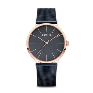 Bering Navy Stainless Steel Mesh & Rose Gold Slim Watch