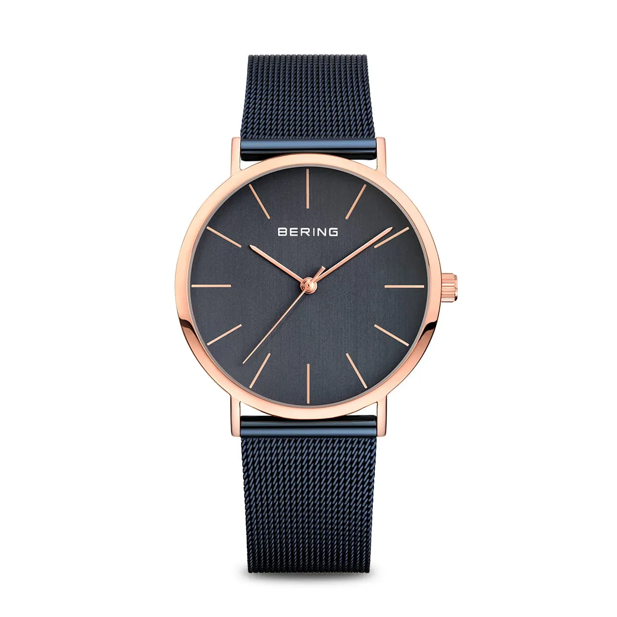 Bering Navy Stainless Steel Mesh & Rose Gold Slim Watch