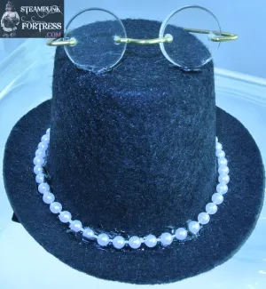 BLACK GLASSES ON TOP PEARL BAND XS EXTRA SMALL MINI TOP HAT MINIMALIST STARR WILDE STEAMPUNK FORTRESS