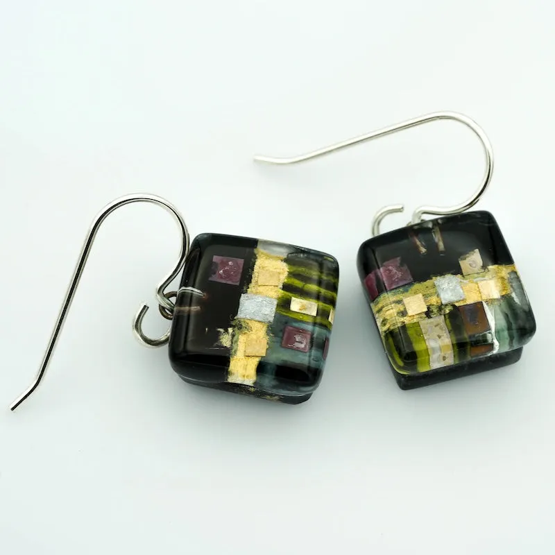 Black Golden Phase Cube Earrings
