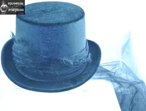BLACK VELVET EMBOSSED FLORAL FLOWERS BLACK LACE RIBBON BAND EXTRA LARGE XL MINIMALIST FULL SIZE TOP HAT STEAMPUNK HAT STEAMPUNK FORTRESS- MASS PRODUCED