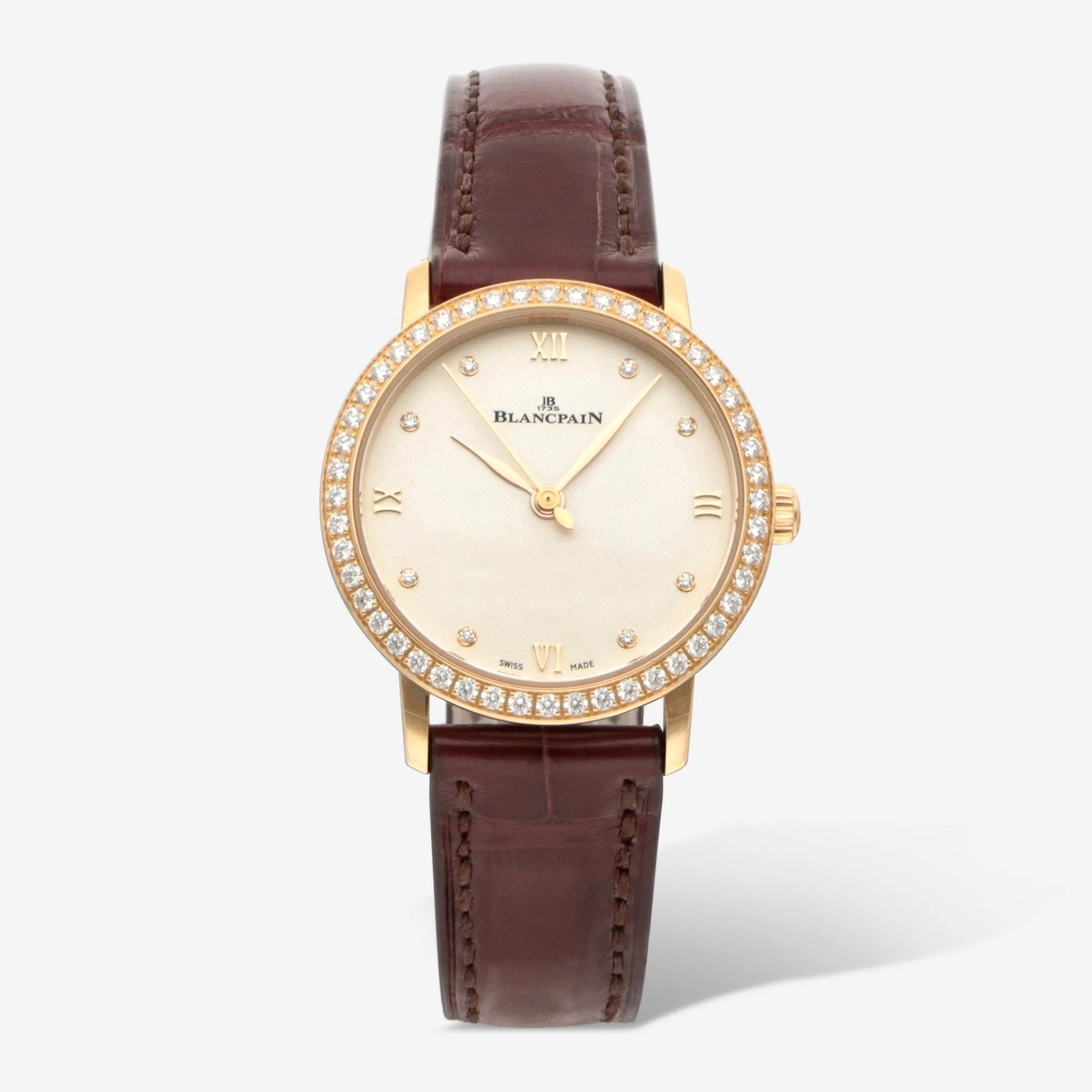 Blancpain Villeret Ultra Slim 18K Rose Gold Diamond Automatic Ladies Watch 6104-2987-55A