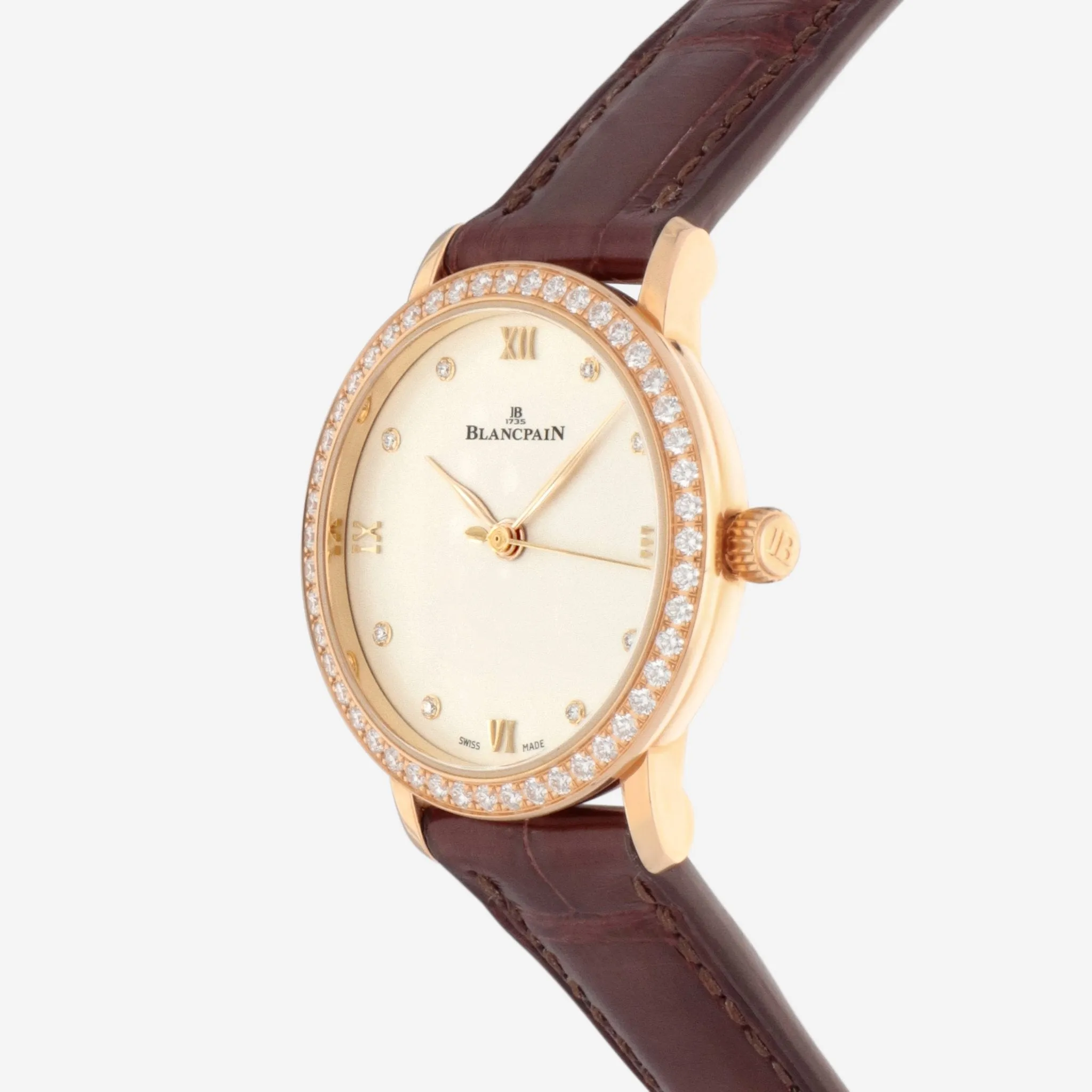Blancpain Villeret Ultra Slim 18K Rose Gold Diamond Automatic Ladies Watch 6104-2987-55A