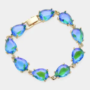 Blue AB Teardrop cluster Link Pageant Bracelet | Homecoming Bracelet | Homecoming Jewelry | 630061