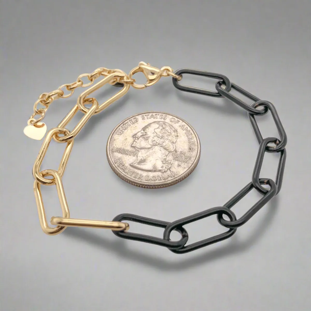 Brass YGP and Black Enamel Paperclip Link Bracelet