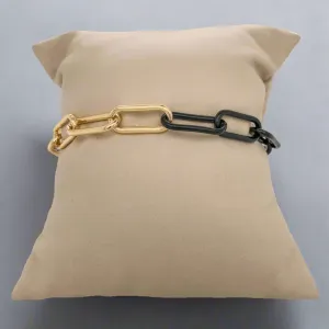 Brass YGP and Black Enamel Paperclip Link Bracelet