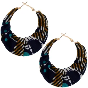 Brown Stripped Fabric Wrapped Hoop Earrings