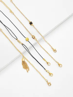 Chain Tassel & Leaf Charm Bracelet Set