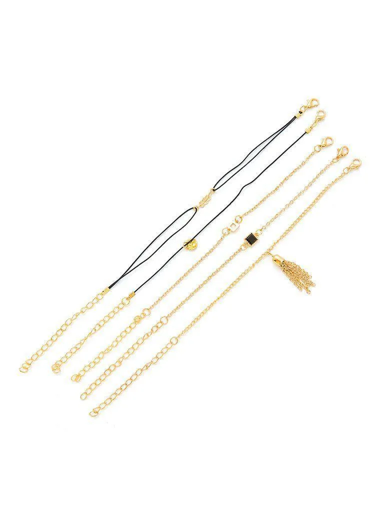 Chain Tassel & Leaf Charm Bracelet Set