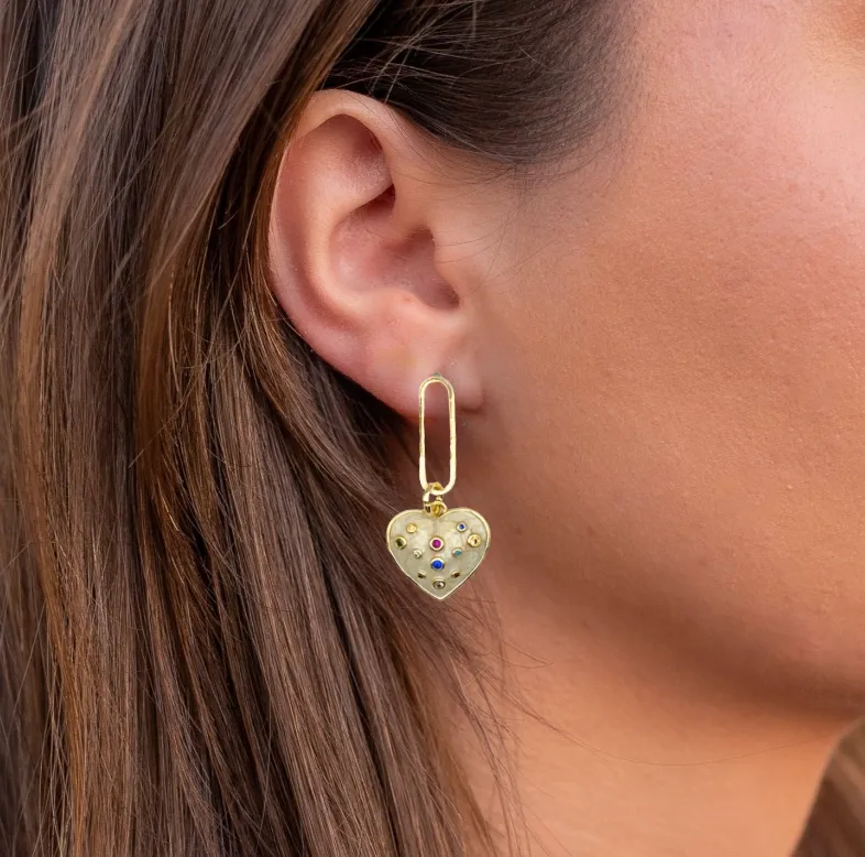 Charm Earrings- Jeweled Heart