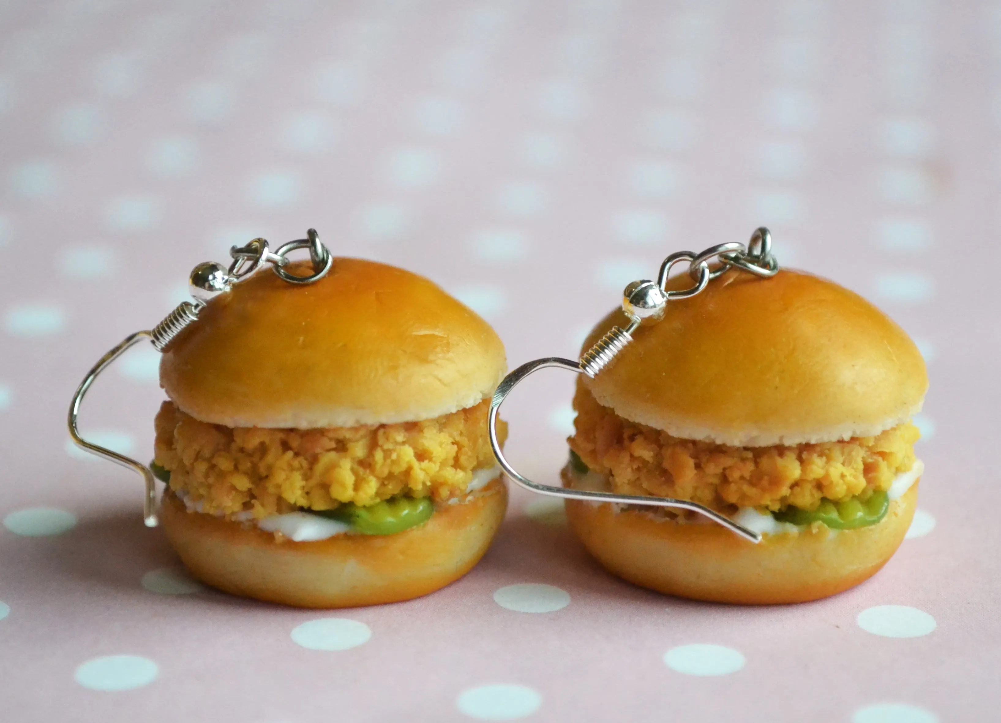 Chicken Sandwich Dangle Earrings, Polymer Clay Mini Food Jewelry