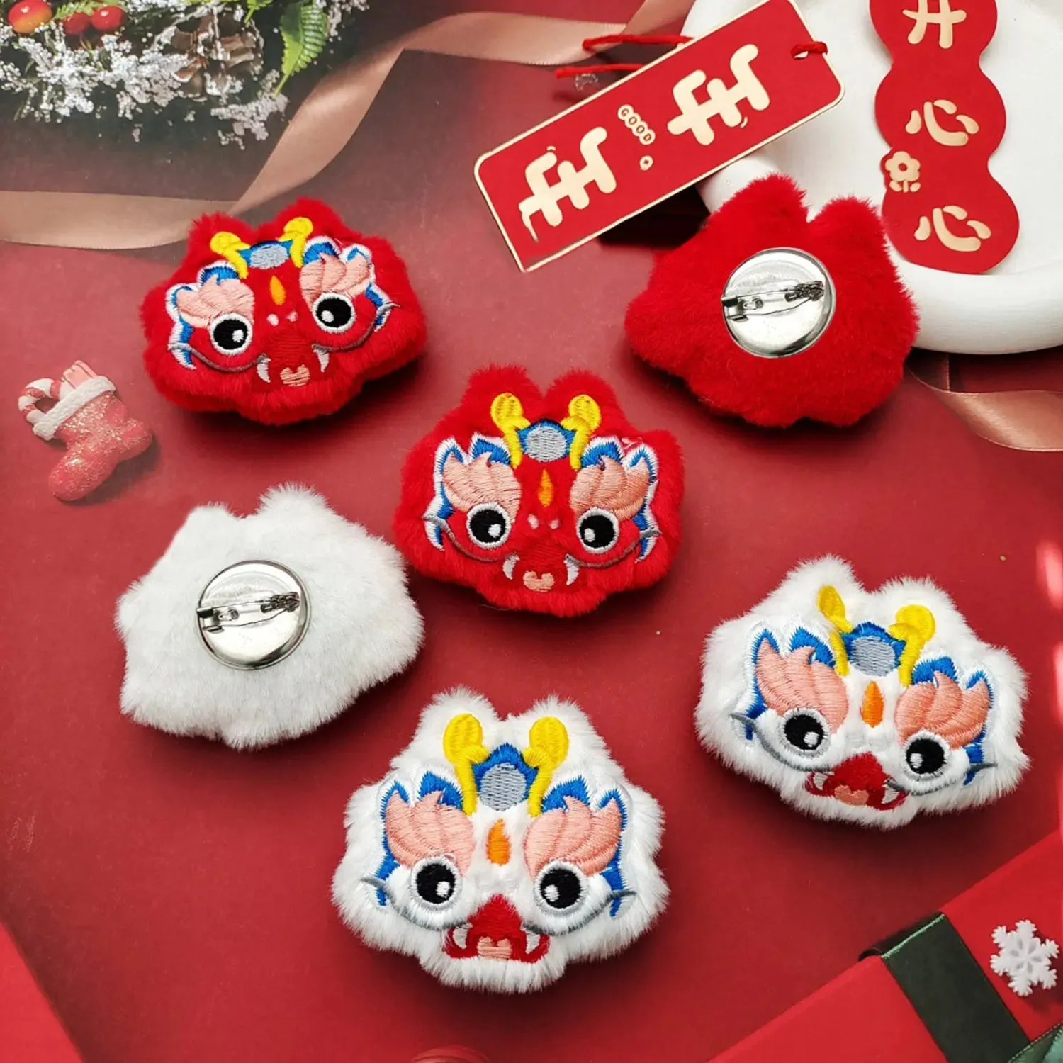 Chinese Style Cartoon Plush Dragon Brooches For Women Men 2024 New Year Zodiac Dragon Animal Brooch Pin Jewelry Coat Accessories