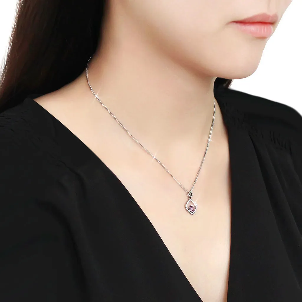 CJ229 Wholesale Women's Stainless Steel AAA Grade CZ Amethyst Square Chain Pendant