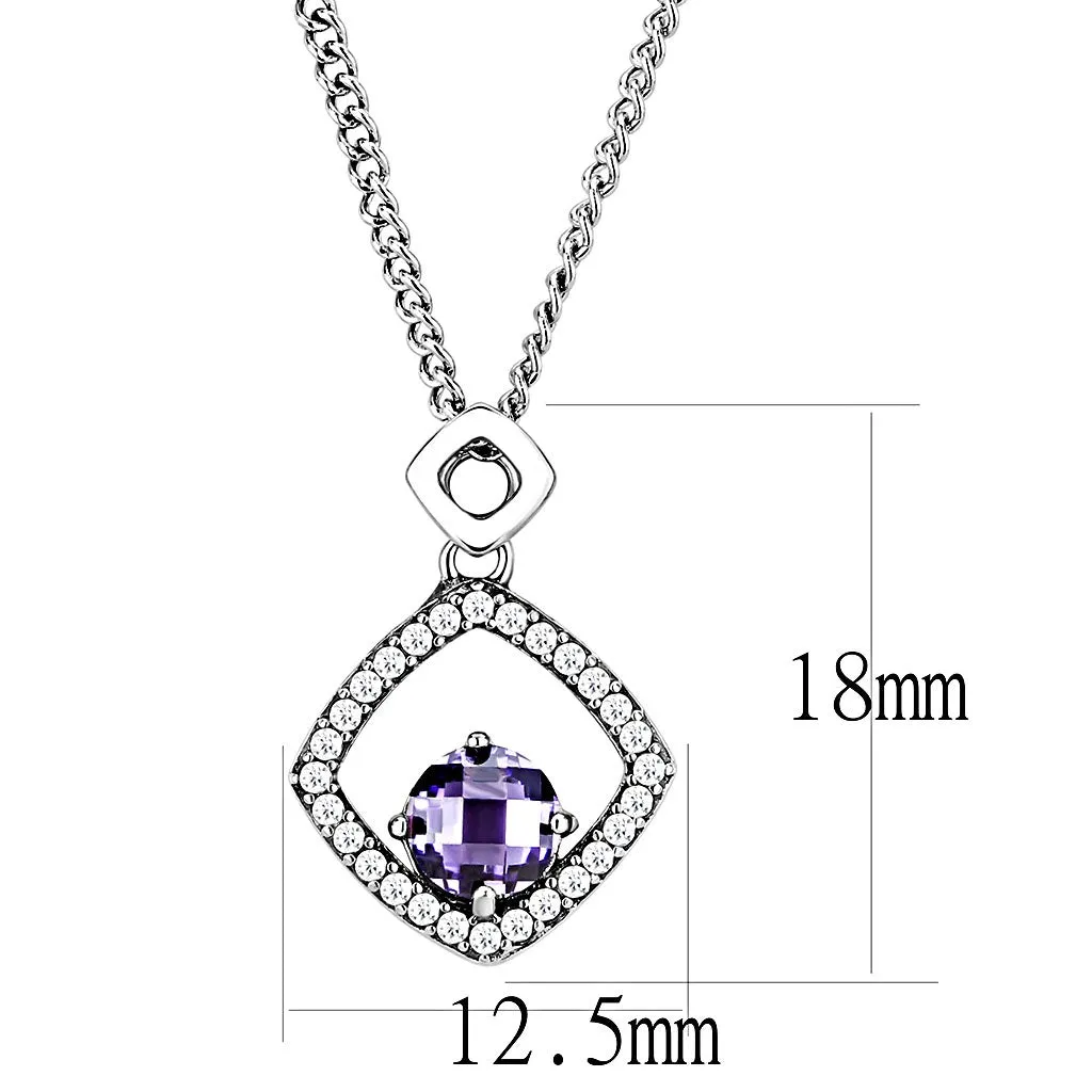 CJ229 Wholesale Women's Stainless Steel AAA Grade CZ Amethyst Square Chain Pendant