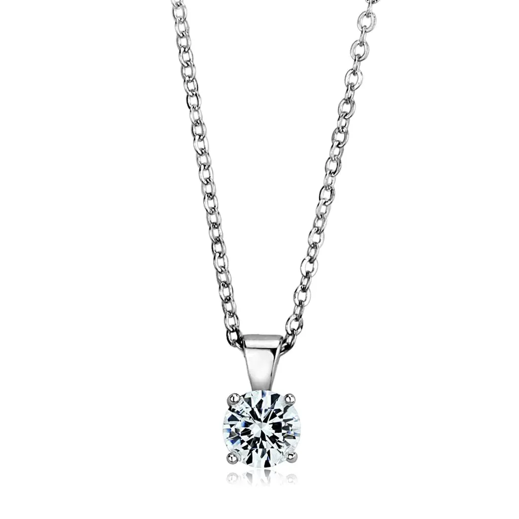 CJ890 Wholesale Women's Sterling Silver Clear Round Chain Necklace