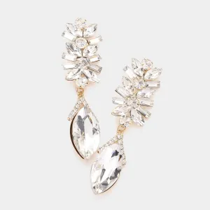Clear Multi Stone Dangle Pageant Earrings on Gold | Prom Earrings | 584214