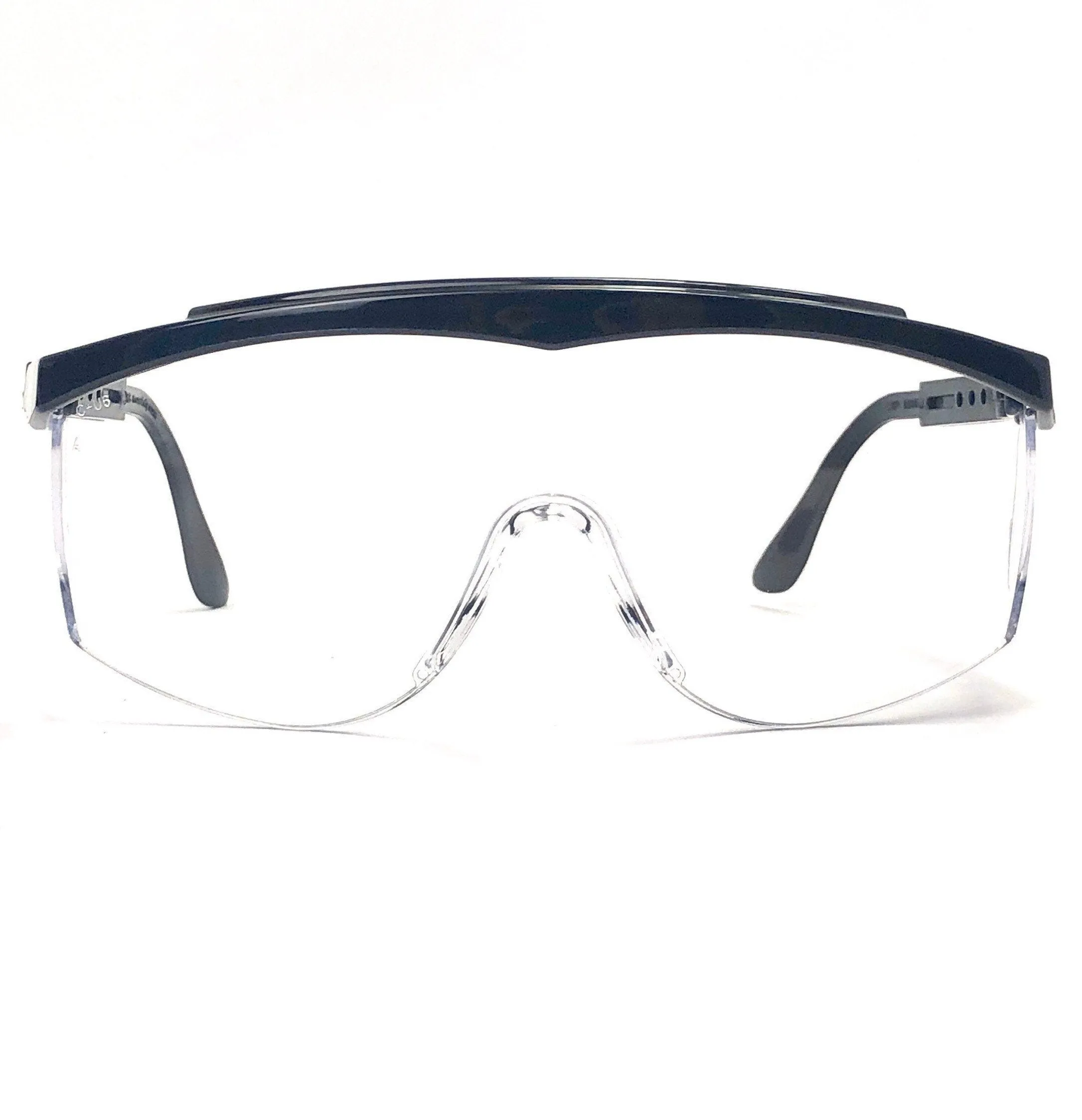 Clear safety glasses with black temples and top bar , SKU #SS11OAF
