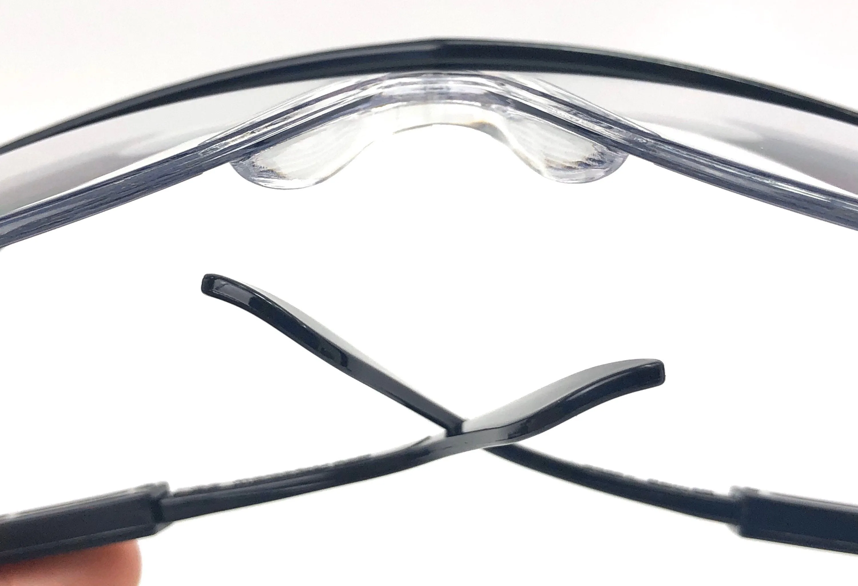 Clear safety glasses with black temples and top bar , SKU #SS11OAF