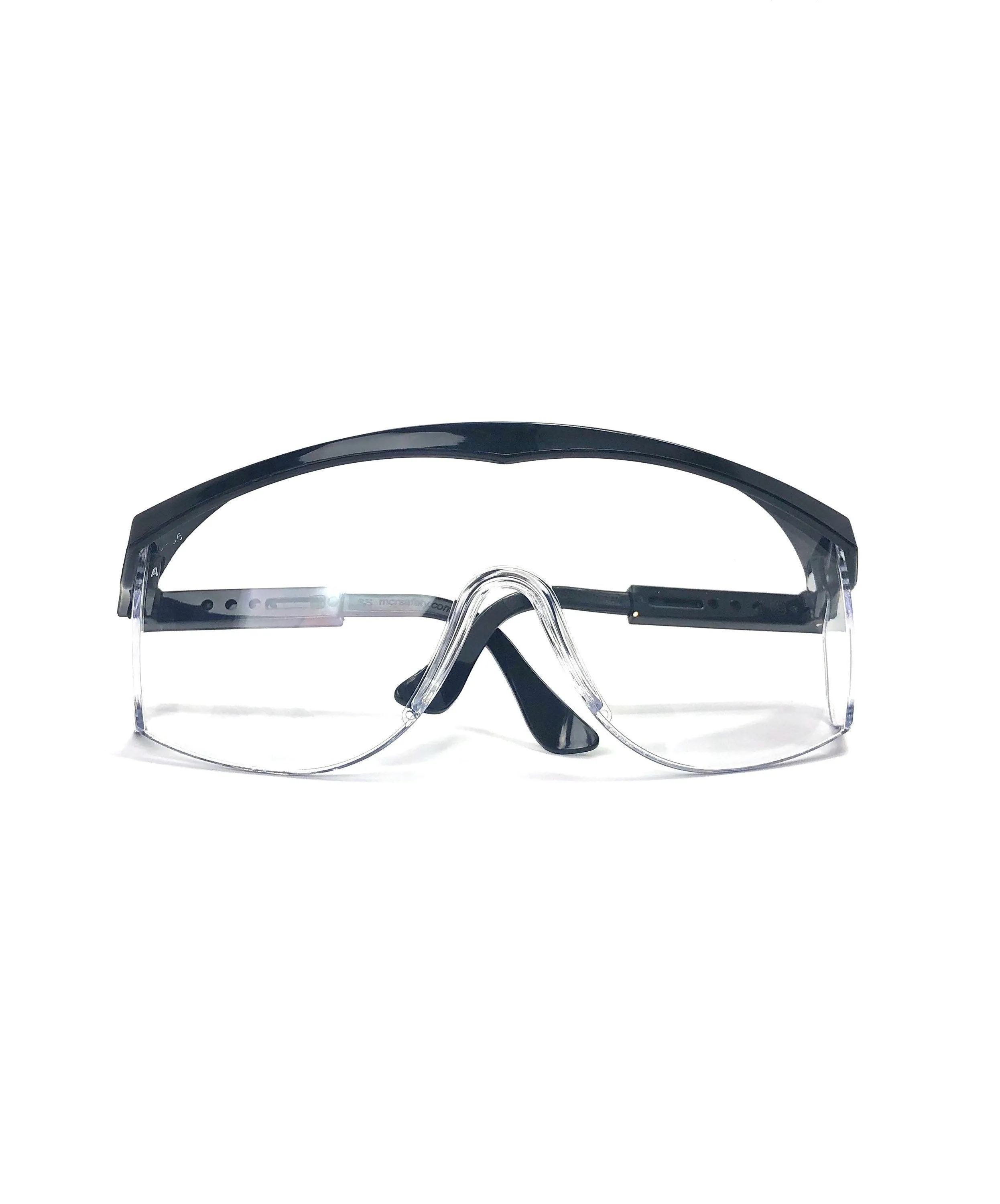 Clear safety glasses with black temples and top bar , SKU #SS11OAF