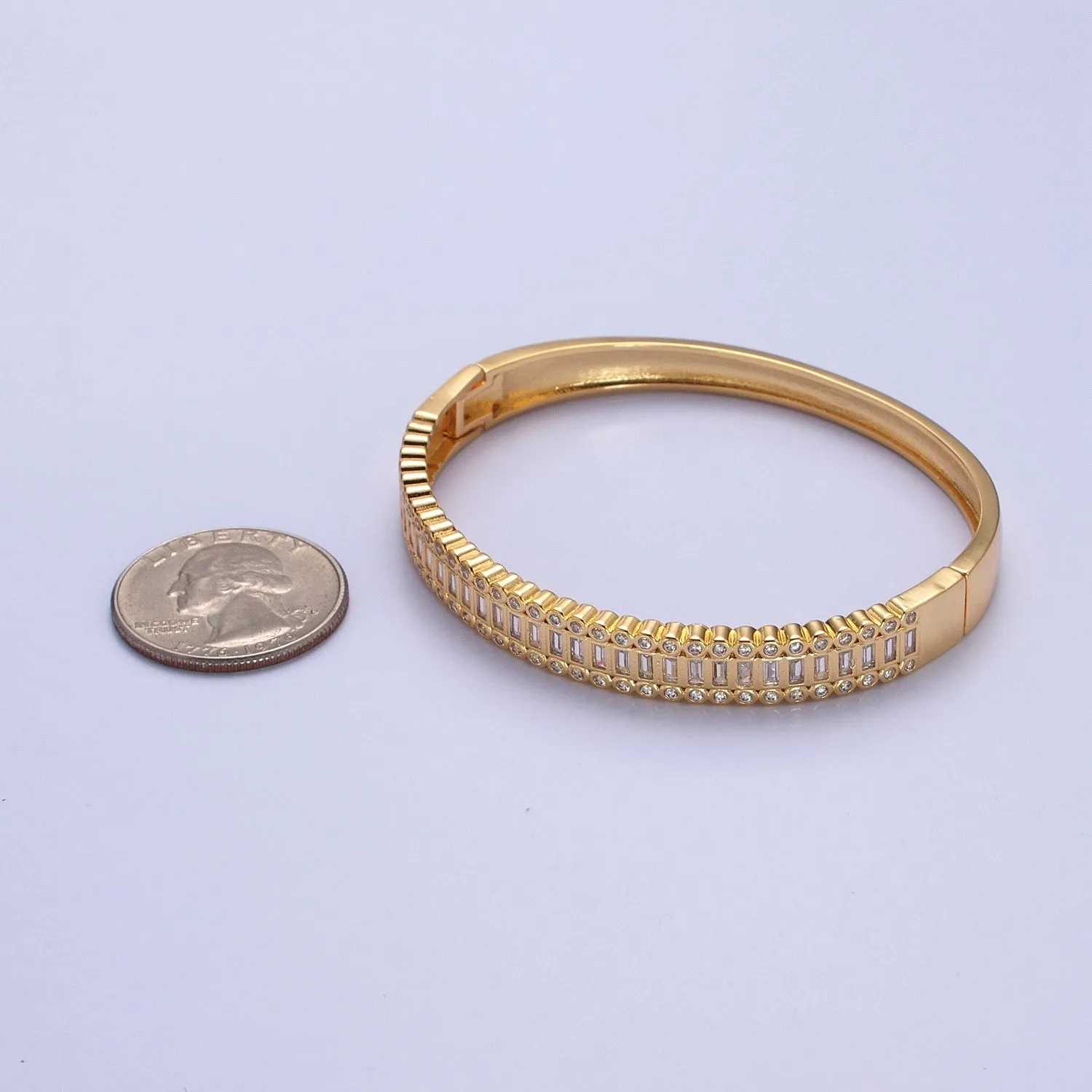 Clearance Pricing BLOWOUT 24K Gold Filled Slim Round CZ Stone Buckle Bangle Bracelet For Wholesale Bangles & Jewelry WA-953 WA-954