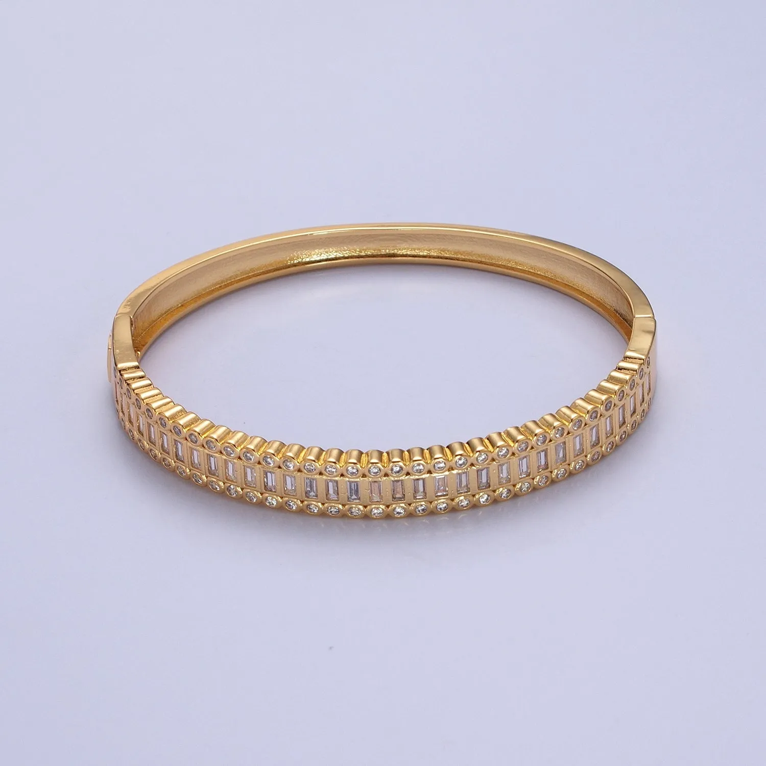 Clearance Pricing BLOWOUT 24K Gold Filled Slim Round CZ Stone Buckle Bangle Bracelet For Wholesale Bangles & Jewelry WA-953 WA-954