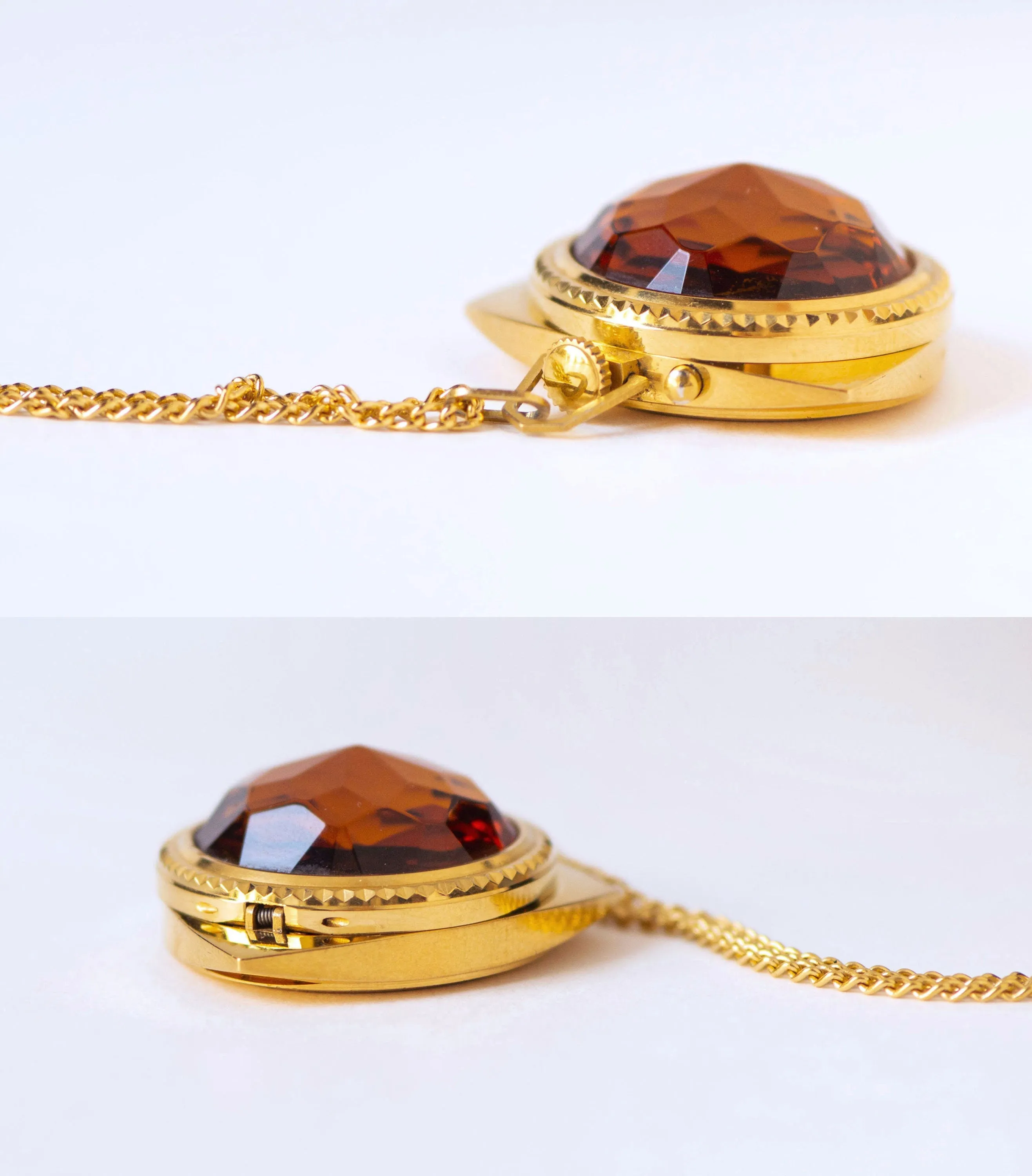 Cocktail watch pendant orange cover Dawn, lady's watch necklace trigonal gold plated, chunky watch pendant jewelry gift, party women's watch
