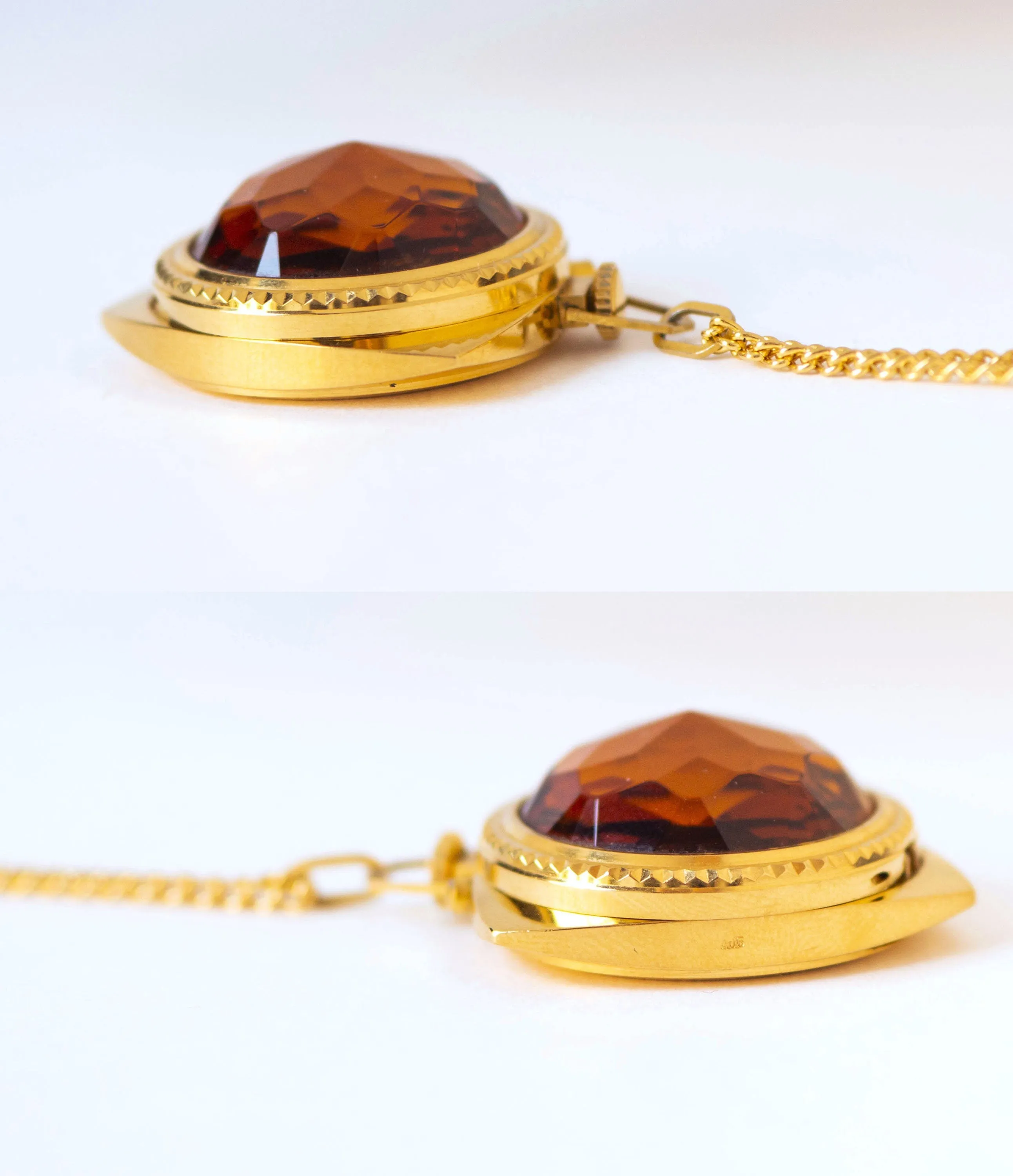 Cocktail watch pendant orange cover Dawn, lady's watch necklace trigonal gold plated, chunky watch pendant jewelry gift, party women's watch