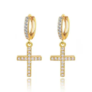 Cross Dangle Earrings with White Diamond Cubic Zirconia