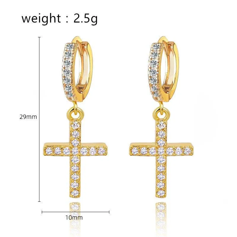 Cross Dangle Earrings with White Diamond Cubic Zirconia