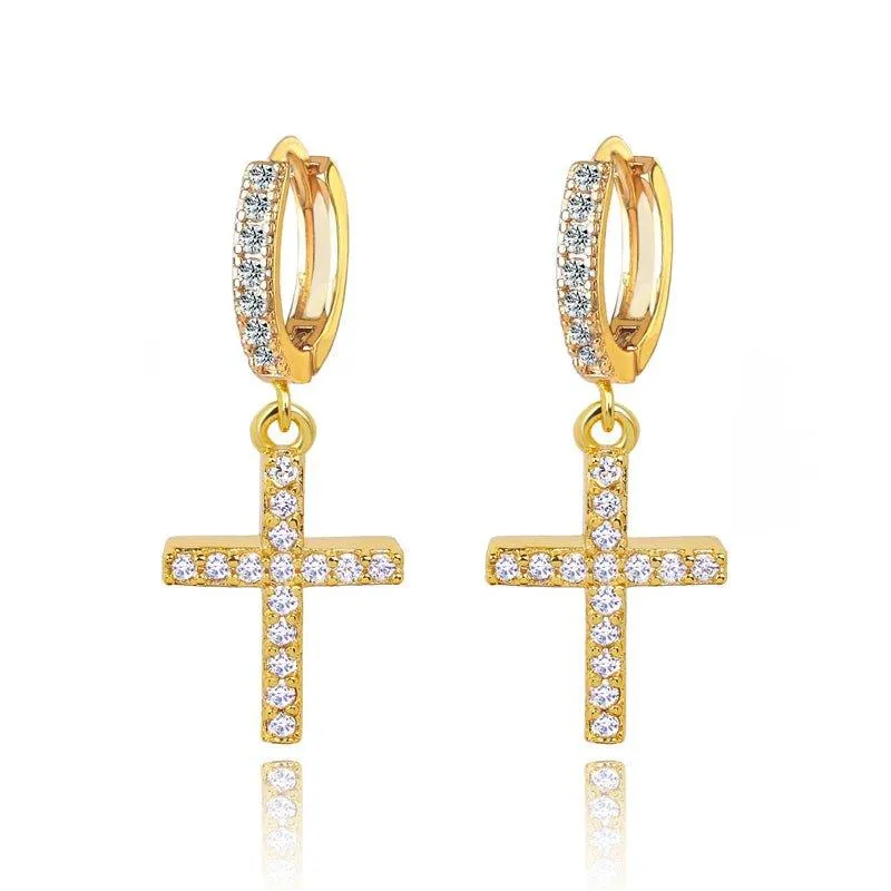 Cross Dangle Earrings with White Diamond Cubic Zirconia