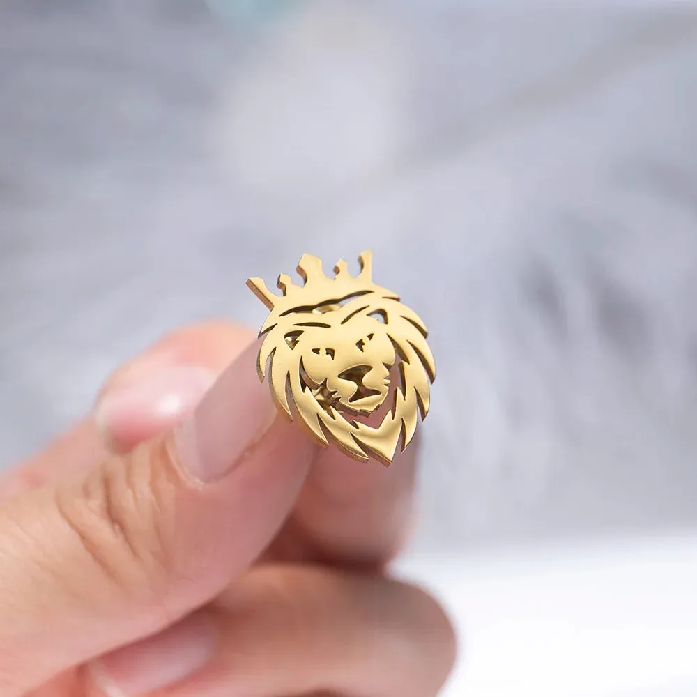 Crown Lion Brooch Stainless Steel