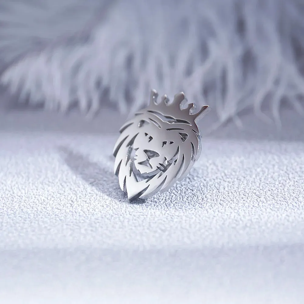 Crown Lion Brooch Stainless Steel