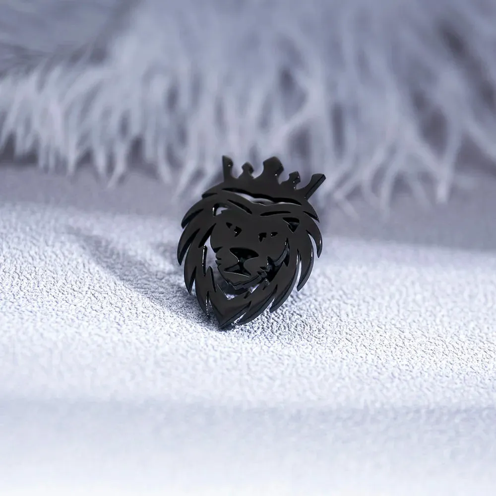 Crown Lion Brooch Stainless Steel