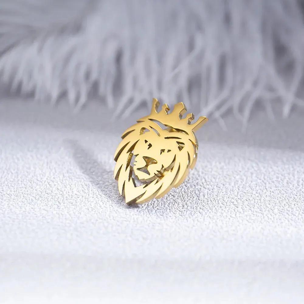 Crown Lion Brooch Stainless Steel