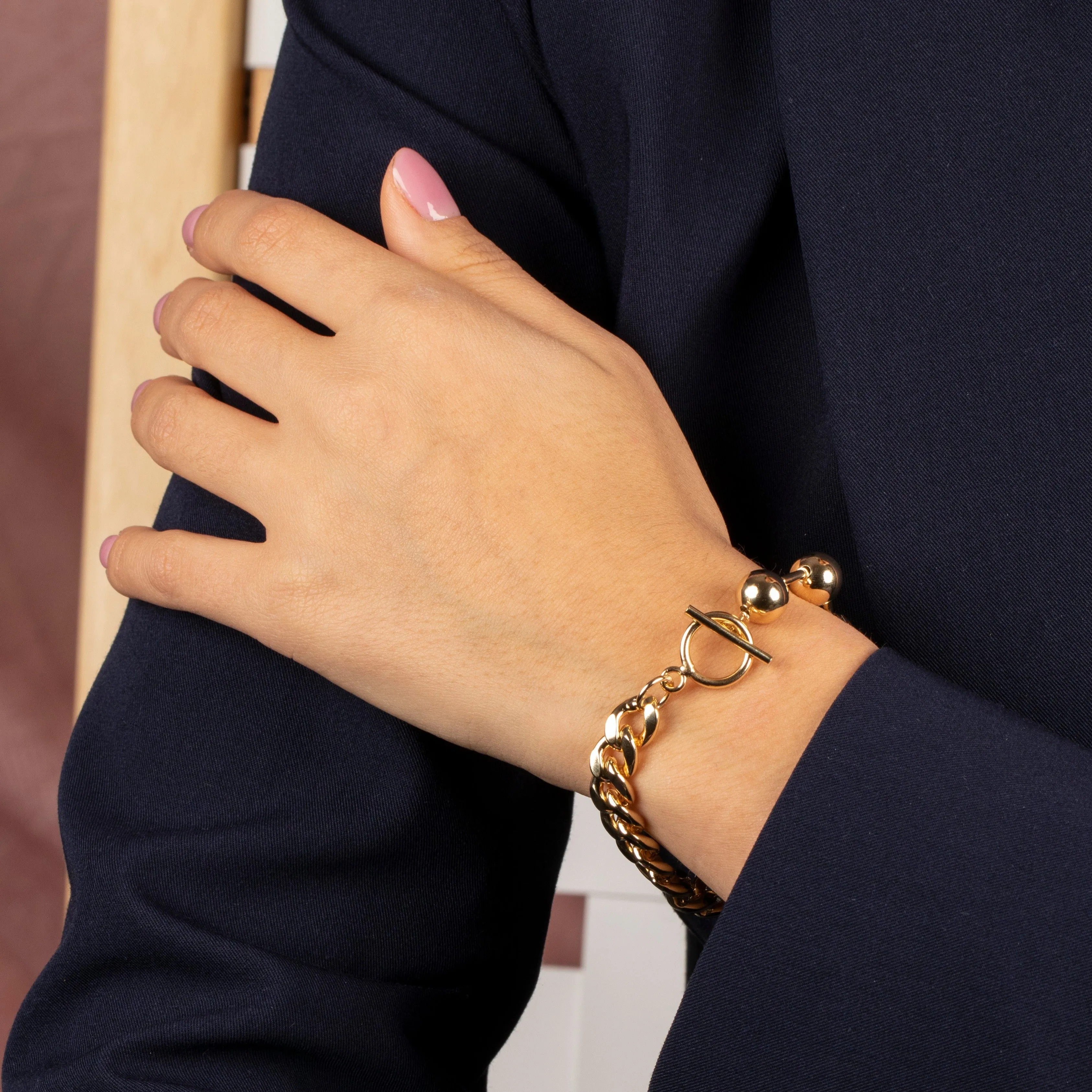 Cuban Chain X Ball Toggle Bracelet